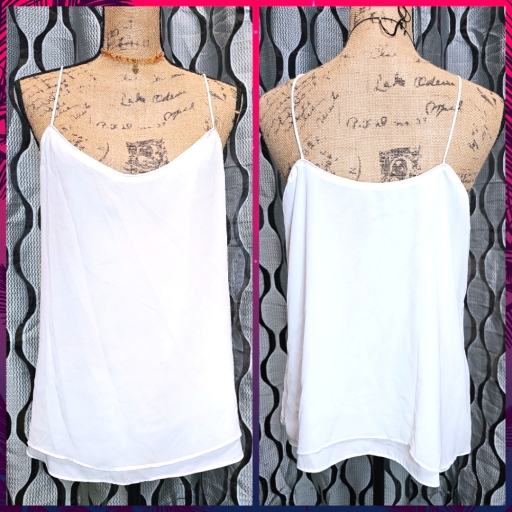 NY&CO - Layered Spaghetti Strap Flowy White Blouse Tank in Size Large